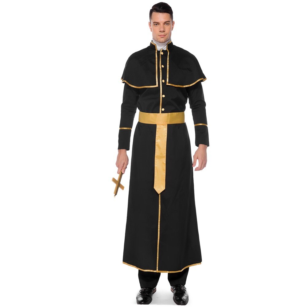 Adulto hombre clásico sacerdote Pastor Cosplay disfraz de Halloween monja Jesucristo María sacerdote Drama clérigo vestido de lujo