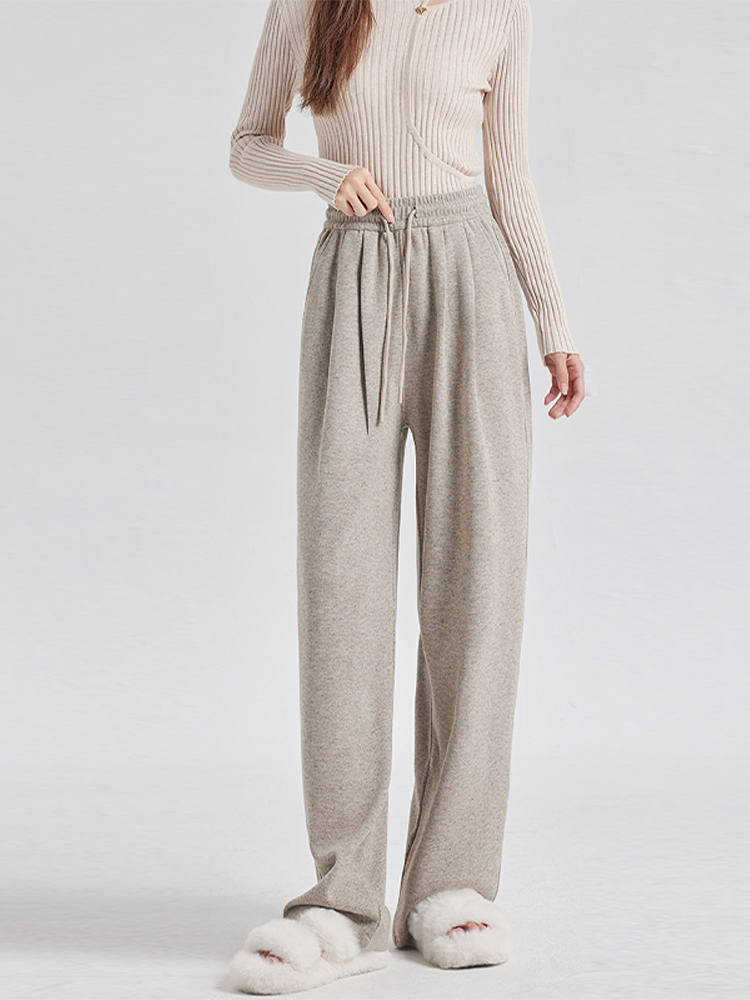 Pantalones de chándal holgados de lana y Cachemira para mujer, pantalones deportivos rectos de cintura alta elásticos cálidos informales para mujer, pantalones de de invierno 2024