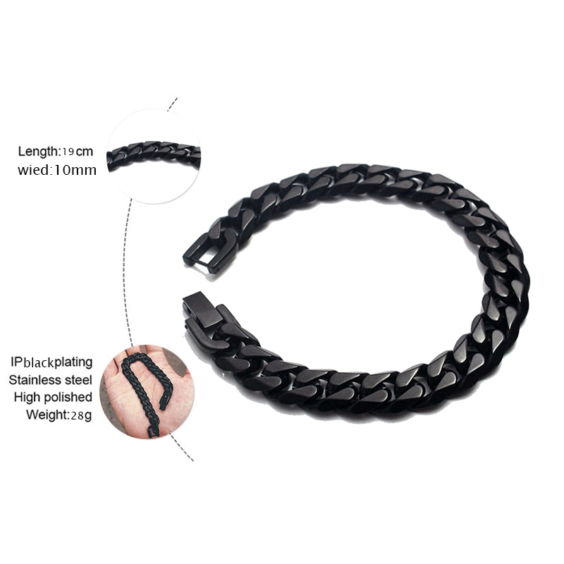 in acciaio inox nero del braccialetto del mens bracciali in Acciaio catena a maglia cubano a portata di mano di fascino maschile amici accessori punk musica rock di larghezza 2019