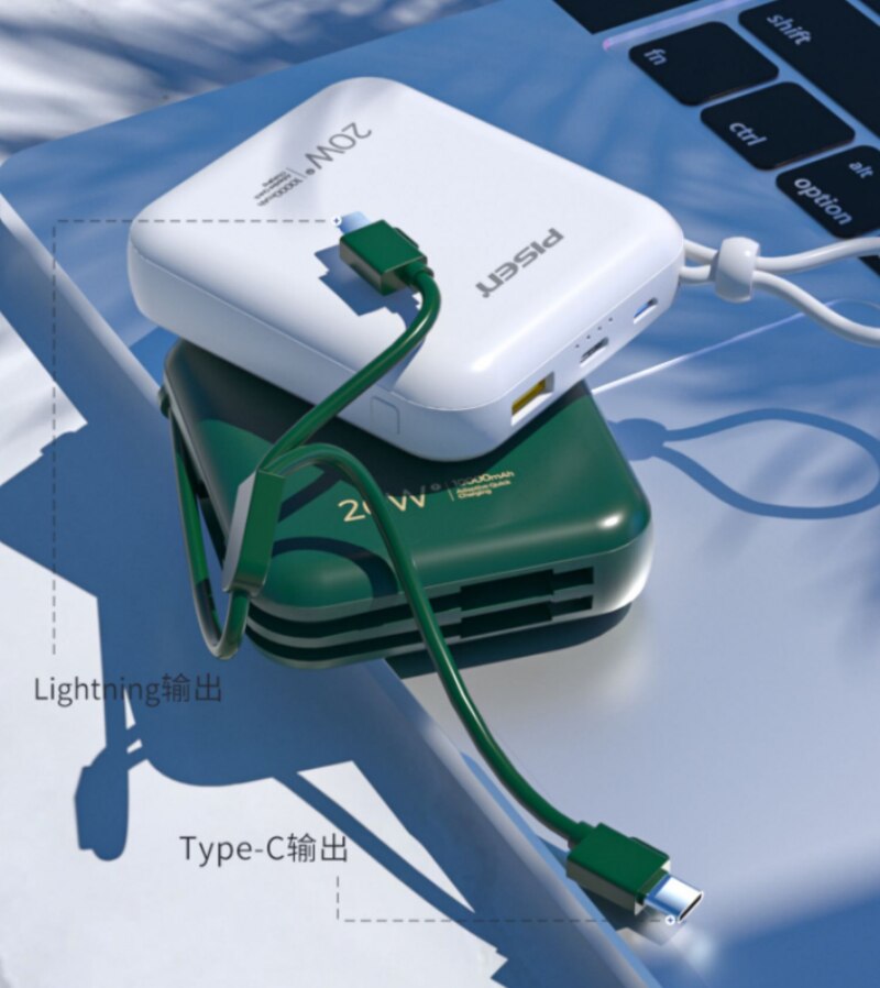 Pisen 20W mobile power bank 10000mAh Built-in double line PD Quick Charging Ultra-thin and compact portable power supply