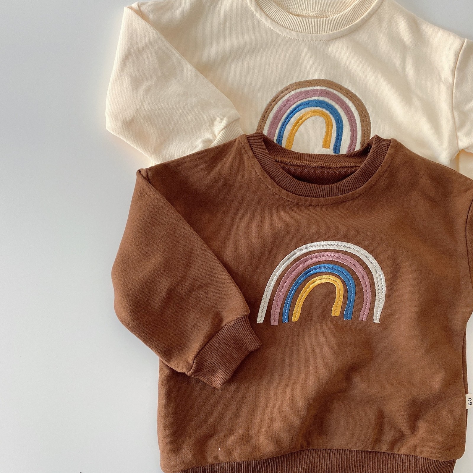 Efterår baby piger broderi regnbue sweatshirts langærmede toppe børn småbørn drenge pullover sweatshirt regnbue t-shirt tøj