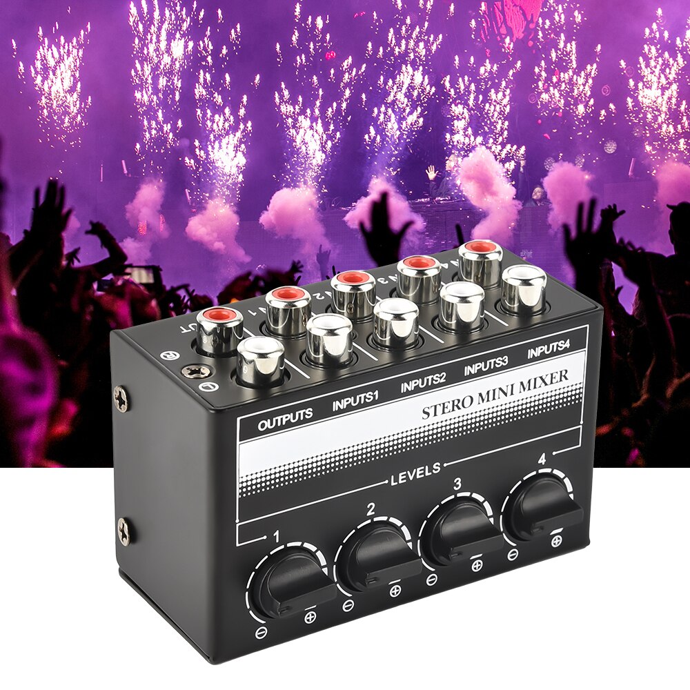 Stereo Audio Mixer Mini Live Audio Mix 4 Kanaals Passieve Mixer Mixing Console W/Volumeregeling Kan Werken Zonder batterij