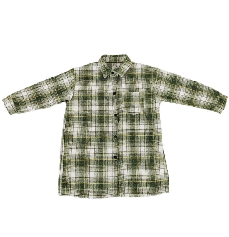 Family Matching plaid long shirts MOM daughter son oversized loose long sleeve shirt family outfits: Green / Mother One Size