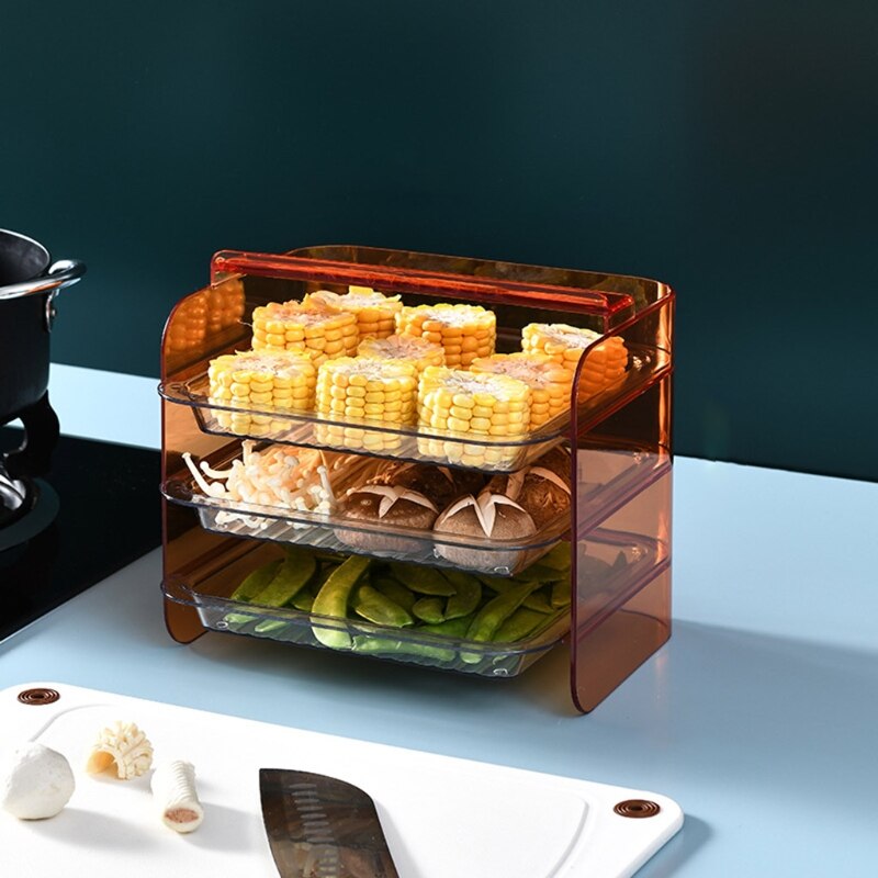 Kitchen Storage Rack 3 Layers Cooking Dishes Stackable Fruit Vegetables Serving Tray Organizer Multi-functional