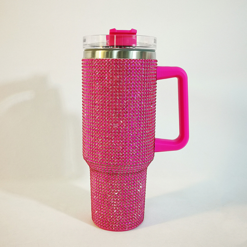 Taza Termo de diamante de 40oz con asa, botella aislada de café al vacío de acero inoxidable 304, frascos portátiles para coche: Amarillo
