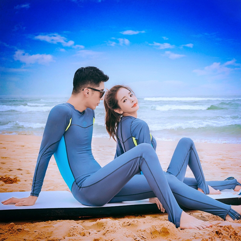 Plus size udslætsbeskyttelse til kvinder våddragt split badedragt badetøj badedragt korea par lange ærmer stor surfing mænd solid