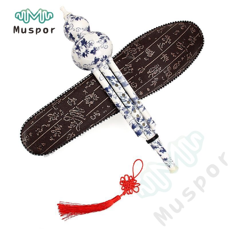 Flauta Cucurbit de porcelana blanca y azul falsa de resina ABS instrumento Musical tradicional chino C/Bb Key Hulusi