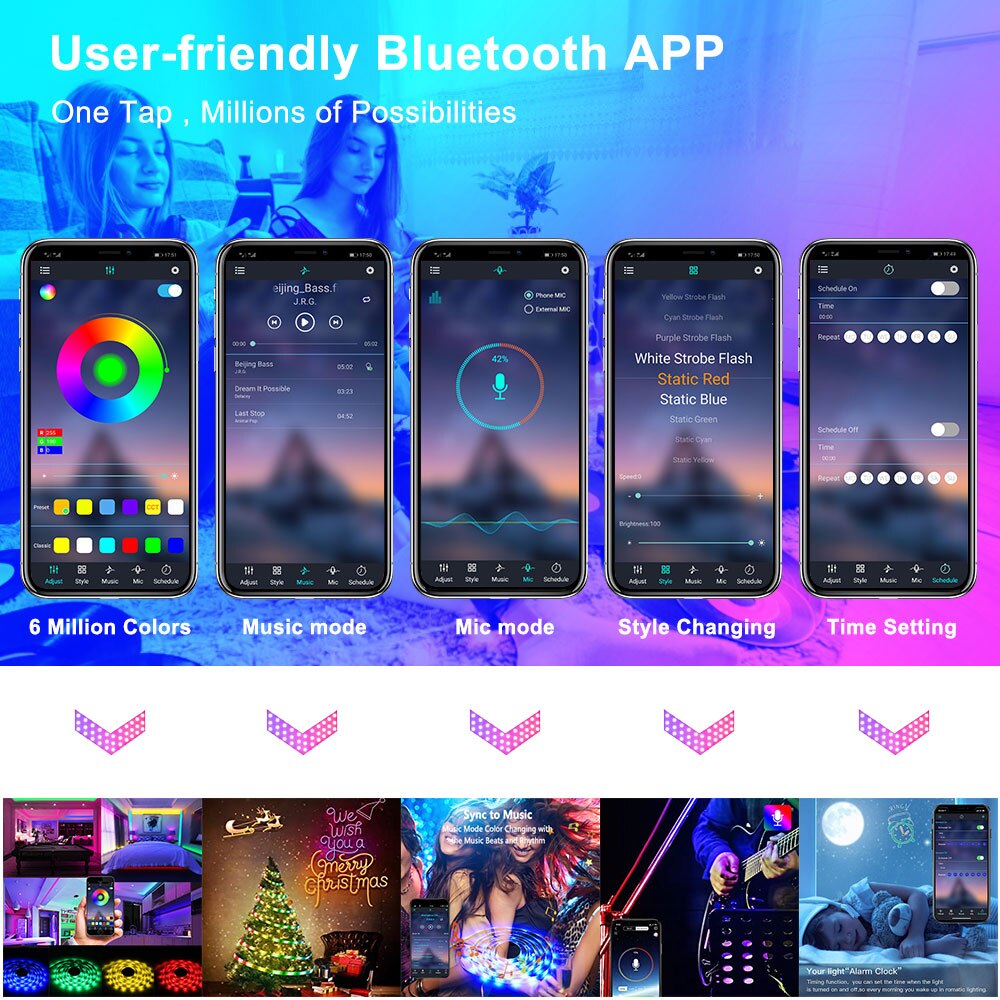 15M 20M Flexible Neon Lights 12V Led Strip 5 m with Wifi/Bluetooth Control 5050 RGB Ribbon Luminous Tape Led light for Room Wall