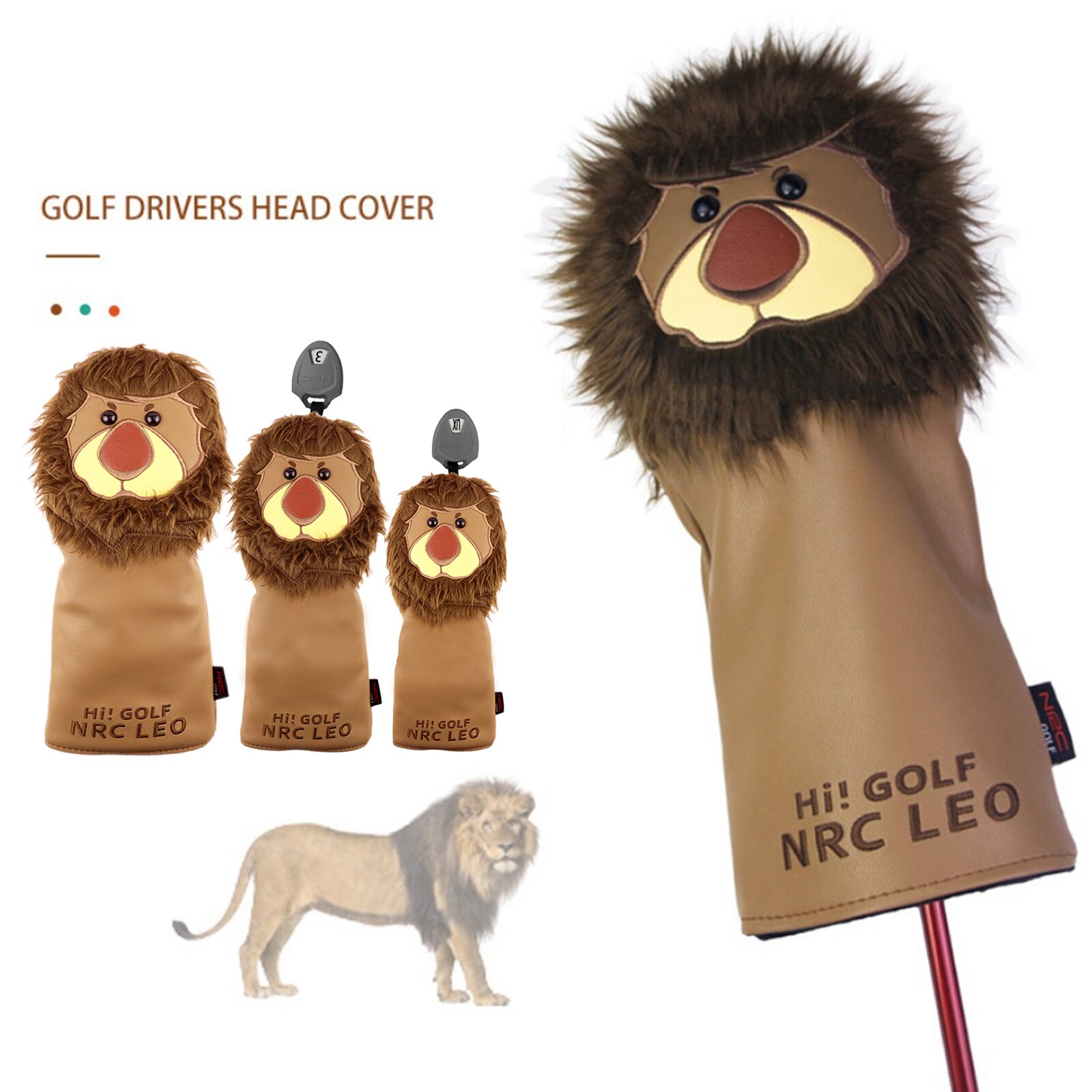 PU Leather Lion Animal Golf Club Head Cover Headcover for 460 Cc Wood Driver Golf Accessories