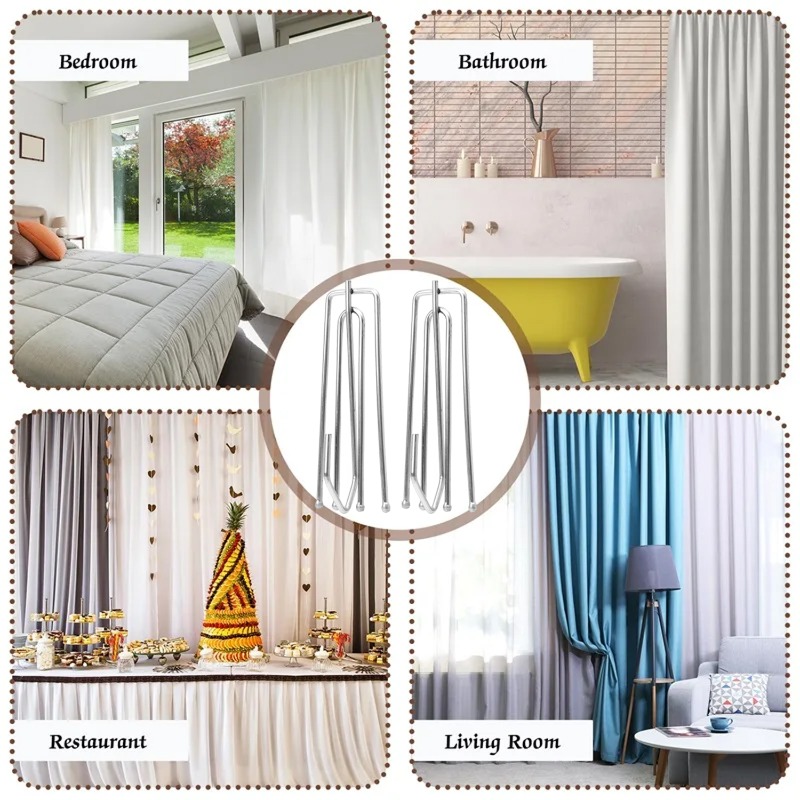 Curtain Pinch Pleat Hooks 4 Prong Curtain Hook Stainless Steel Curtain Pinch Clip Rust-Resistant Drapery Pin Window Pleated Pins