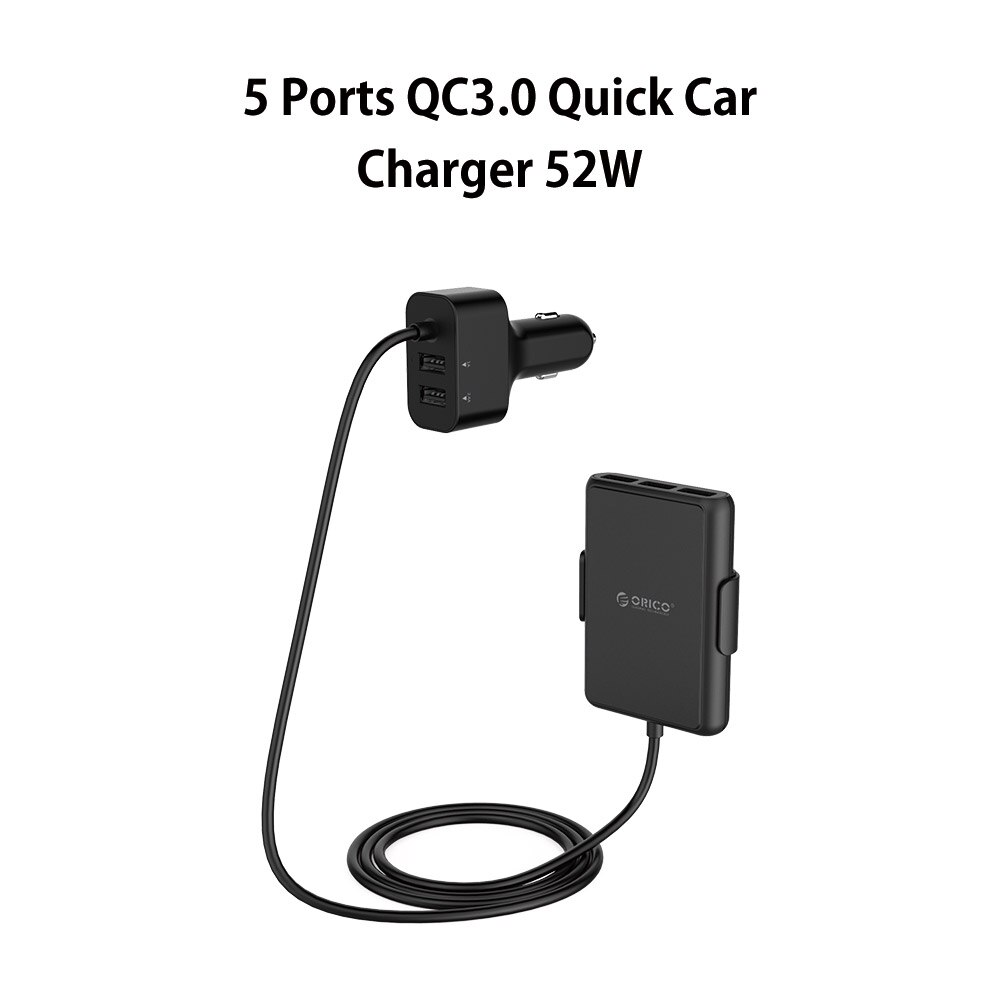 ORICO 5 Port QC3.0 szybka ładowarka samochodowa z przedłużaczem 52W uniwersalny adapter USB robić telefonów komórkowych MPV tablet PC 12V-24V: Default Title