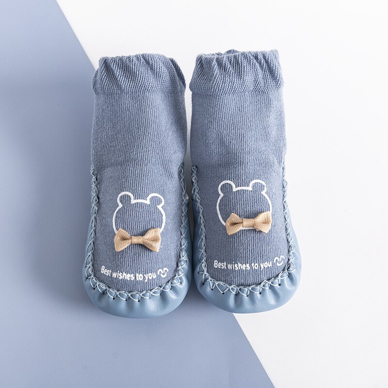 Infantil do bebê quente outono meia antiderrapante da criança menina menino chão casa sapatos meias de algodão tricô solas macias bebê andando pé meias: Blue / 11.5CMFor 6-12Months