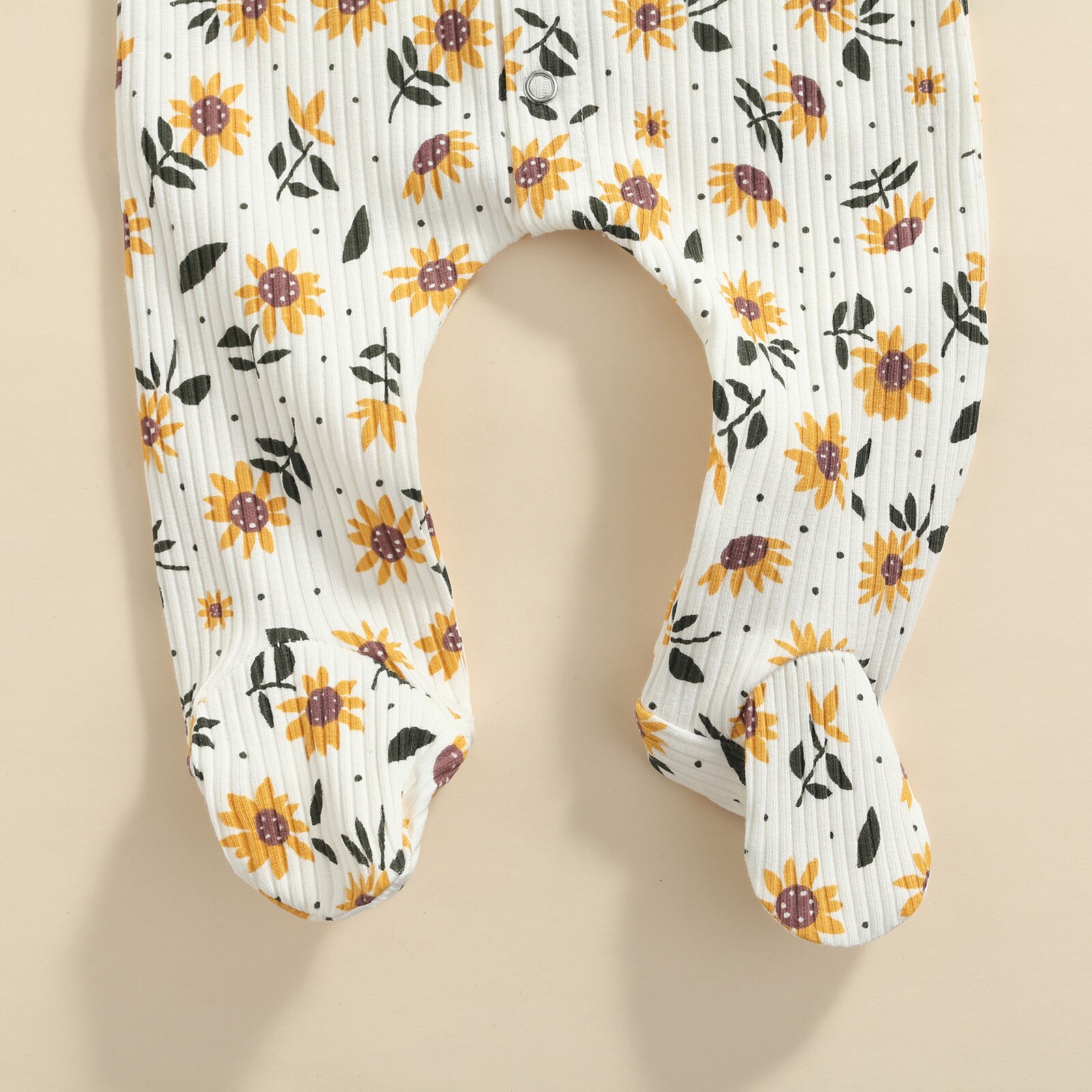 Citgeett Lente Pasgeboren Baby Meisjes Jongens Bloemenprint Footies Romper Lange Mouw Geribbelde Jumpsuit Vallen Kleren