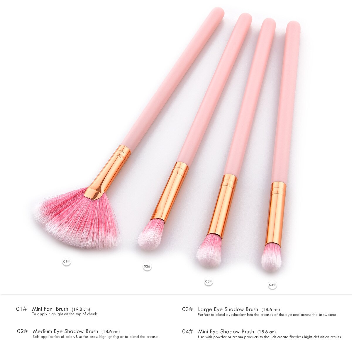 4 Stuks Roze Make-Up Kwasten Set Oogschaduw Blush Foundation Brush Lip Brush Make Up Brush Kits Maquiagem