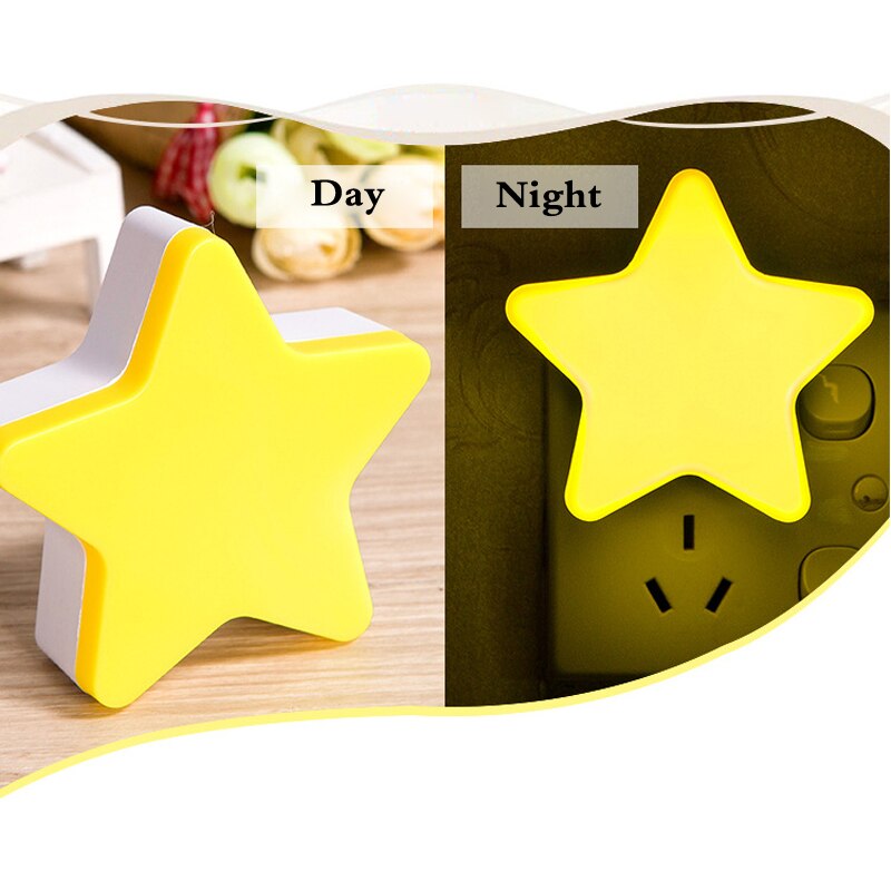 Børnesoveværelse sengelampe med baby søvn legetøj mini stjerne ført natlys eu stik stjerne lys sensor kontrol legetøj til mørk nær: Gul