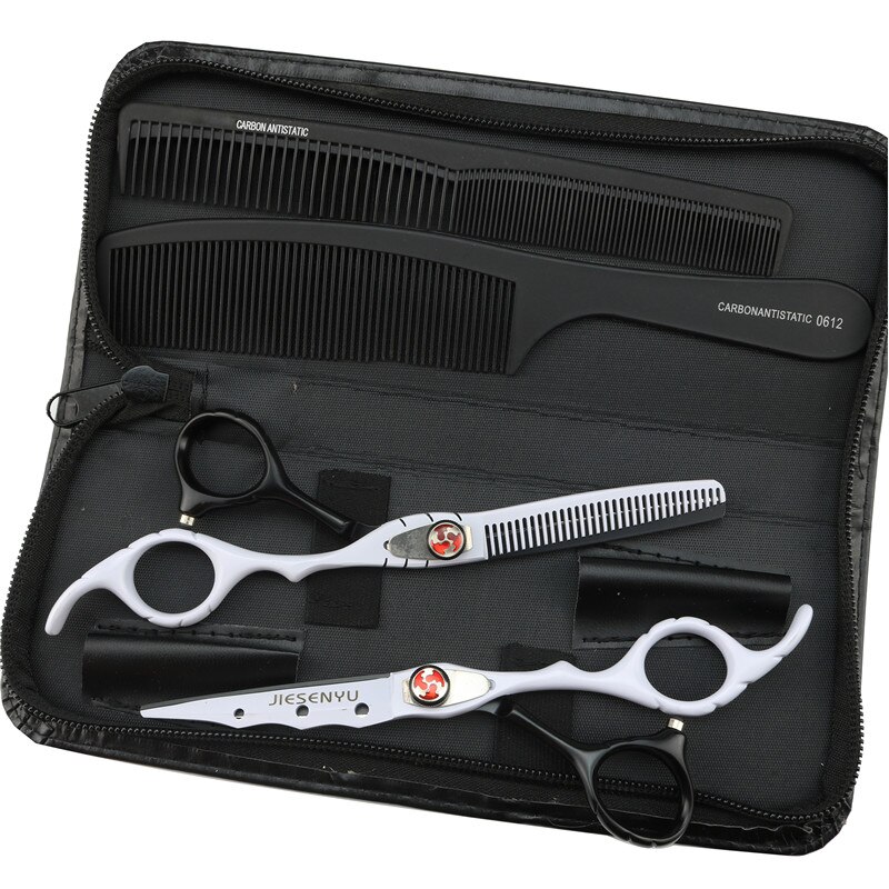 Black and white handle hairdressing scissors Standard 6.0 inch hairdressing supplies Sharp scissors Tools: set 1