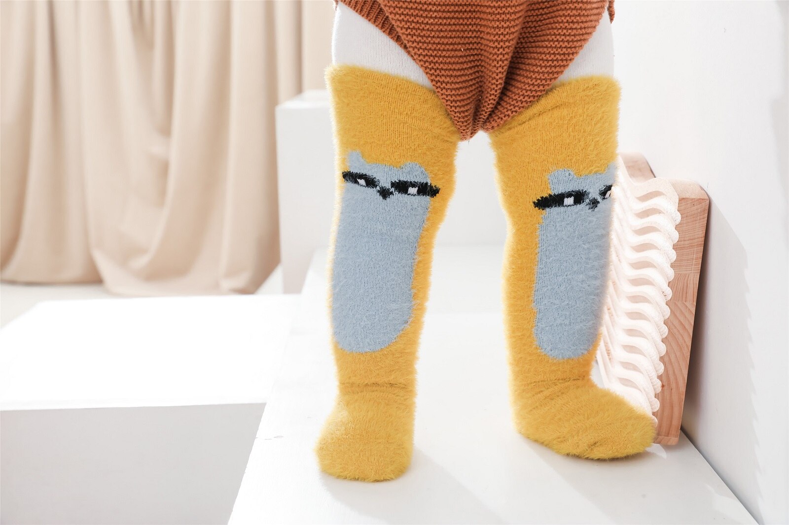 5 Kleuren Peuter Baby Meisjes Jongens Hoge Knie Kous Fuzzy Cartoon Animal Print Lange Kousen