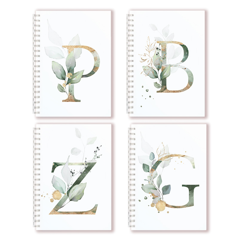 Lined Page Spiral Notebook Initial Alphabet Letters Note Book Writing Pads Majuscule Letter With Flower Personality Name