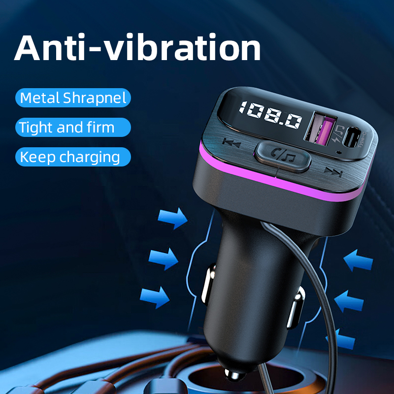 Transmetteur FM Bluetooth, lecteur MP3, Kit mains libres pour voiture, chargeur double USB type-c 66W, adaptateur d'alimentation pour autoradio, accessoires de voiture