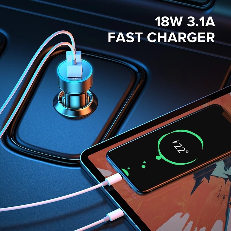 Car Charger 3.1A Fast Charging Dual USB Charge Bank For Xiaomi Mi 11 Note 10 Lite 8 9 SE A2 A3 Samsung LED Display Phone Charger