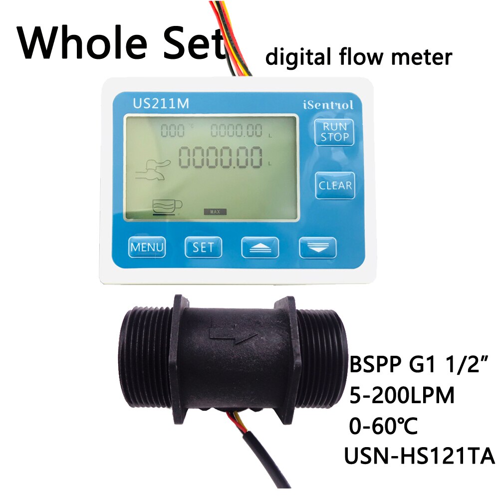 US211M Digitale Flow Meter & USN-HS121TA PA66 Nylon En Fibre Glas Hall Flow Sensor Meting 5-200L/Minbspp G1 1/2 "Dijiang
