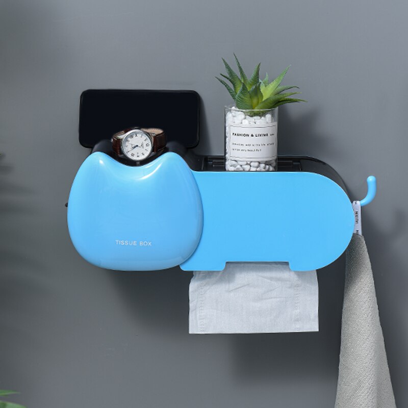 Creativity Toilet Paper Holders Wall Mount Cartoons Durable Tissue Box Holder Bathroom Wc Rolhouder Bathroom Accessories: Blue