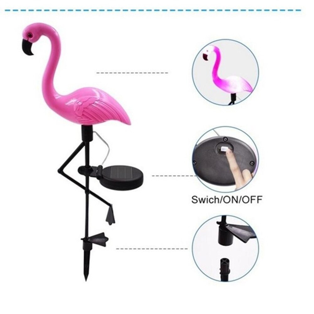 Solcelledrevet flamingo-pæl led lys vandtæt vej haveplæne gårdlampe til gårdhave