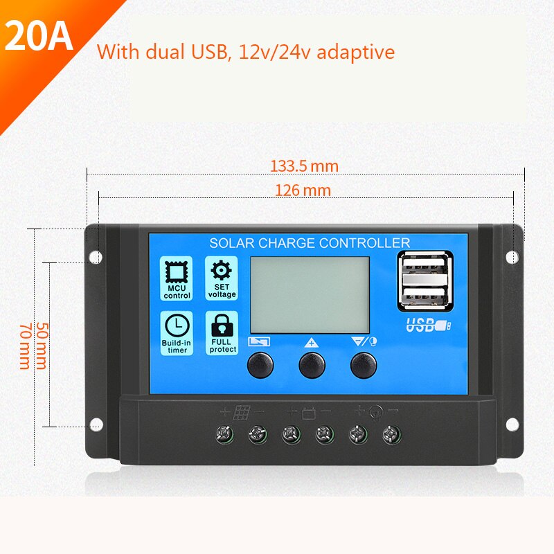 30a/20a/10a 12v 24v auto solenergi ladekontroller pwm kontrollere lcd Dobbel usb 5v utgang solcellepanel pv regulator: Rød