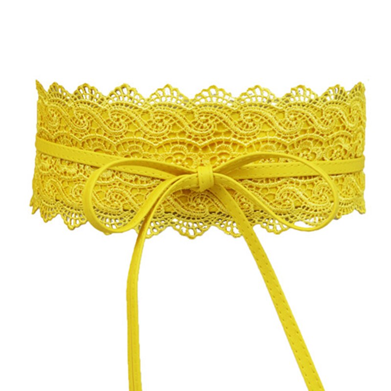 Waist Band Wide Corset Lace Belt Female Self Tie Obi Cinch Waistband Belts Lace side Butterfly tie Belt Buckle Waist Band: yellow