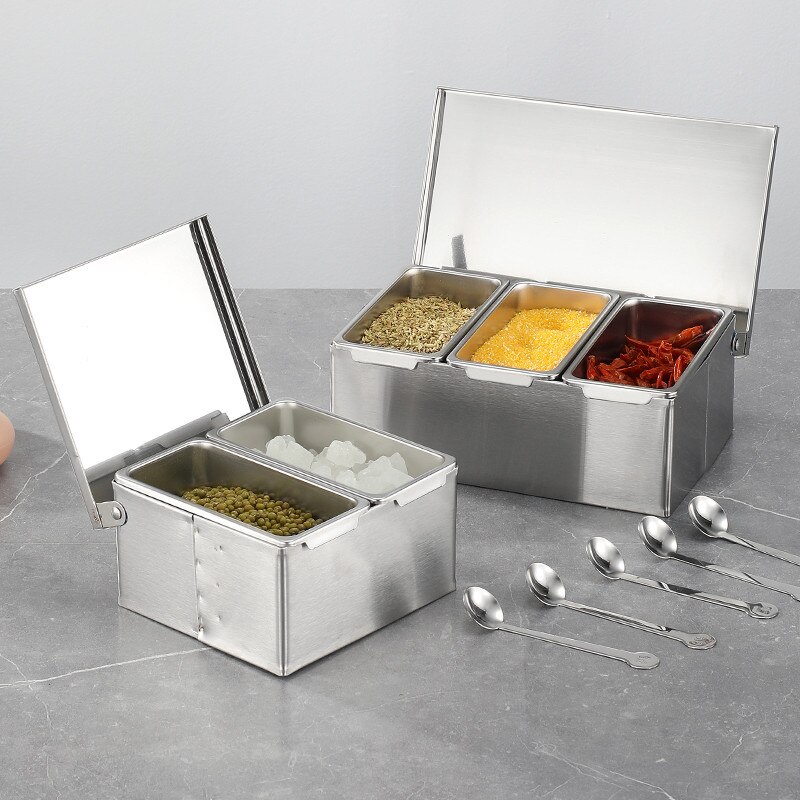 304 Stainless Steel Seasoning Box Hotel Restaurant chef Seasoning Box With Lid Storage Box Household Seasoning Tank