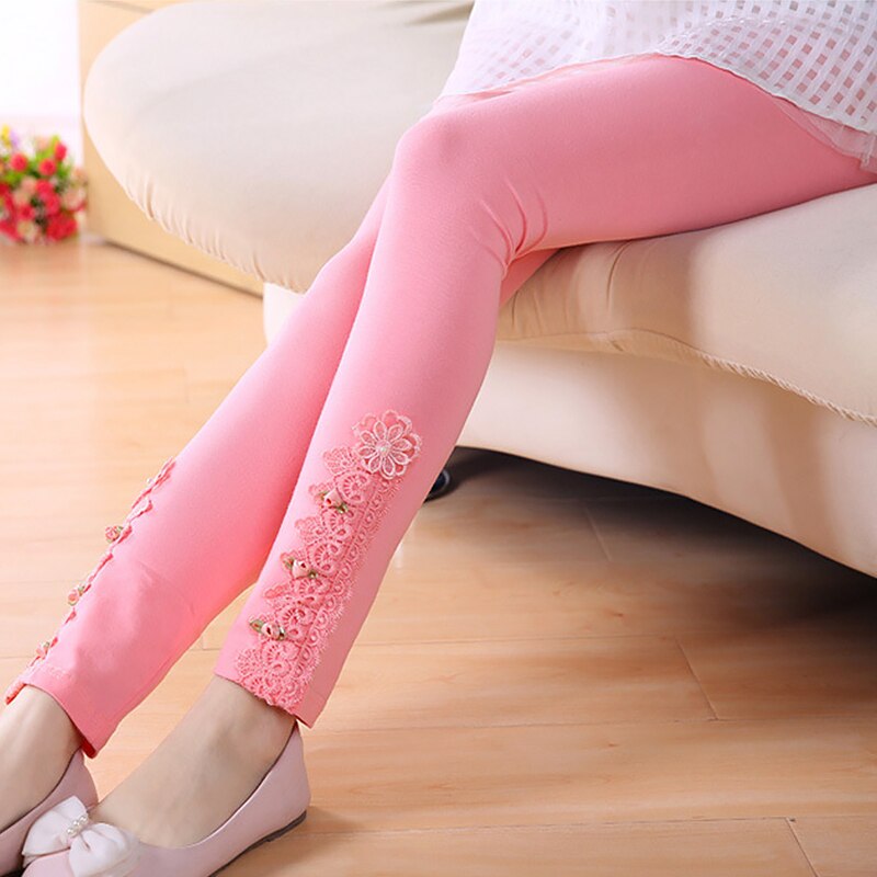 Baby Kinderen Mager Leggings Kinderen Broek Meisjes Kant Zachte Katoen Bloem Toevallige Prinses Leggings Voor Meisjes