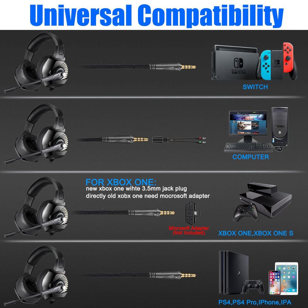 ONIKUMA K6 słuchawki gamingowe PS4 zestaw słuchawkowy casque przewodowy komputer Gamer Stereo z mikrofonem światła RGB dla XBox One/Laptop