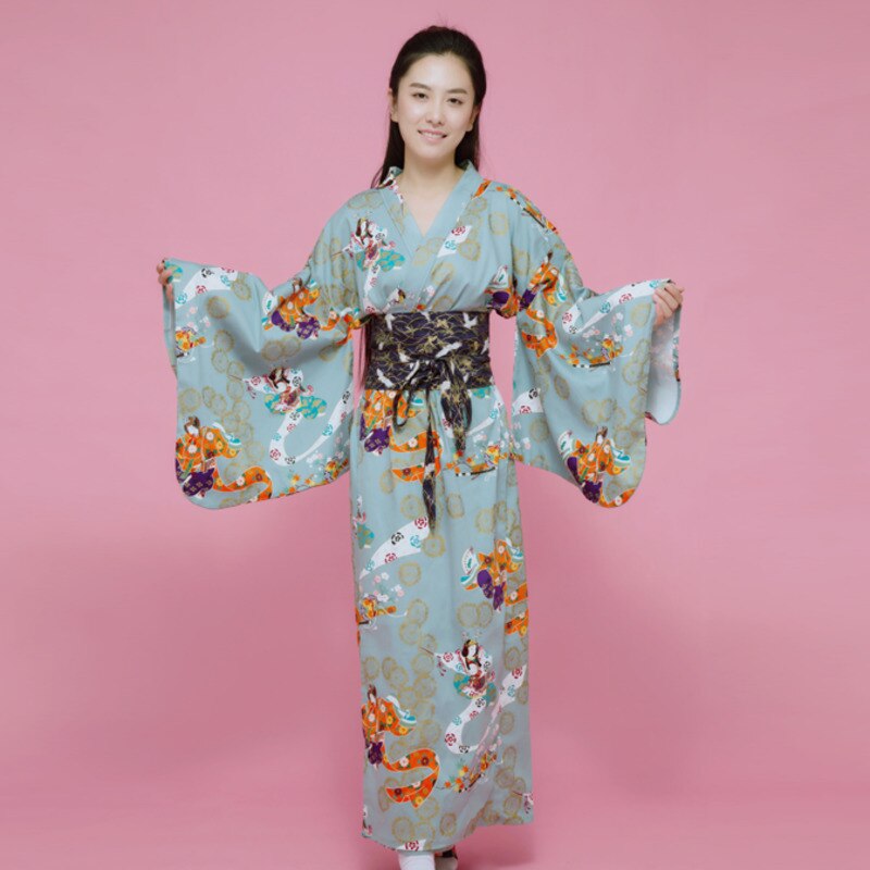 Yukata – Robe de soirée Kimono Vintage pour femmes, tenue de bain avec fleurs Obi, Costume de Cosplay geisha, H9020