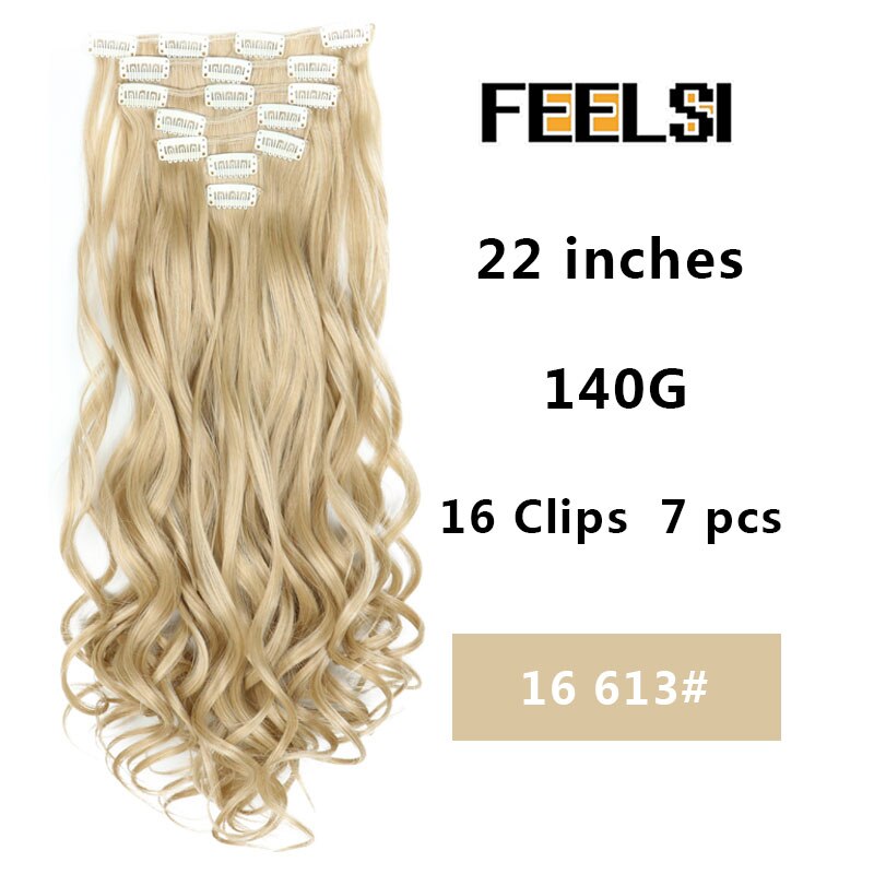 16 Clips In Hair Extension Body Wave 22"Invisible hair extension clip For Women Synthetic Hair Extensions Brown black Gold Color: T4/27/30