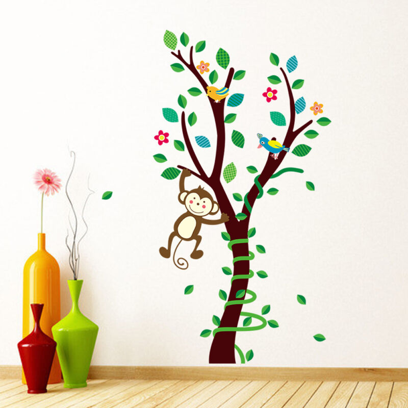 Cartoon Aap Tree Vines Muurstickers Vinyl Decals Kids Babykamer Home Decor