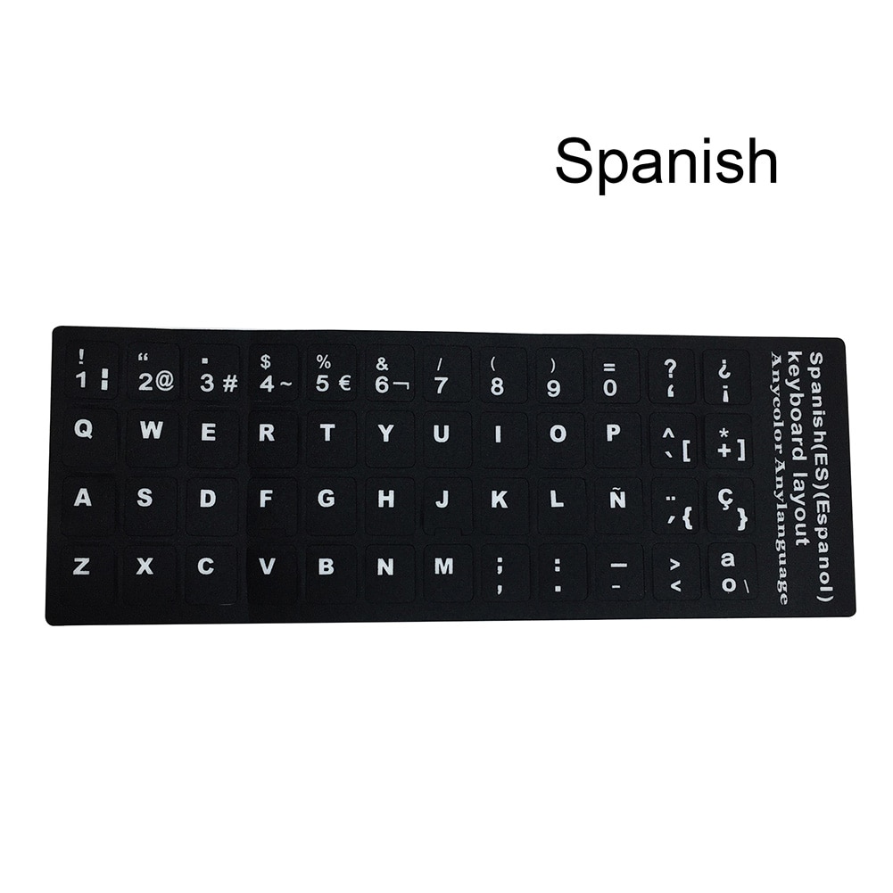 Autocollants clavier universels autocollants clavier mat de remplacement avec fond noir et lettrage blanc J8: spanish