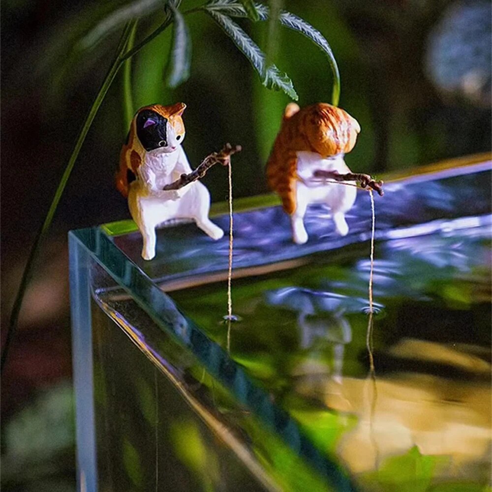 Aquarium pêche chat suspendu paysage bureau ornements pêche amusant Mini décoratif Micro-paysage