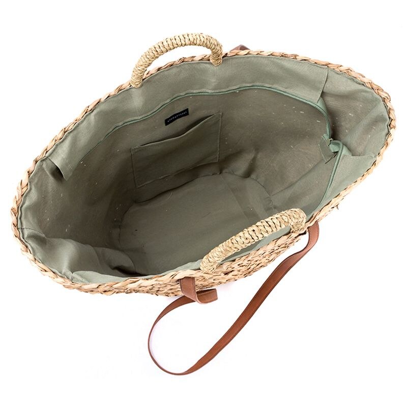 Ljl halm+polyester taske fritid halm taske håndværk papir vævning håndtaske strandtaske