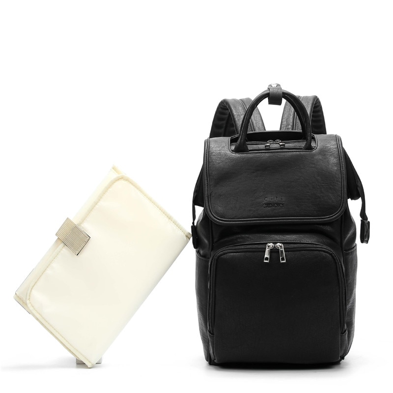 Pu Leer Baby Luiertas Rugzak Voor Moeders Grote Capaciteit Luiertas Met Aankleedkussen + Kinderwagen Bandjes Bruin En zwart