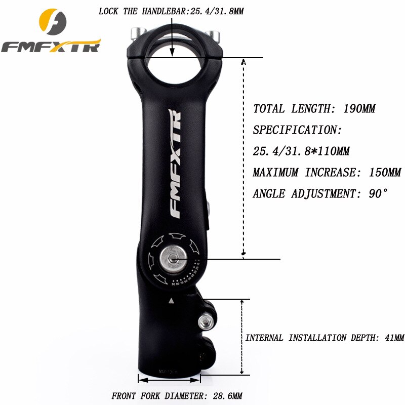 Tige de Vélo Ultralégère 25 35 Degrés 31.8mm Tige 90 100 110mm Montagne 25 Degrés 90mm