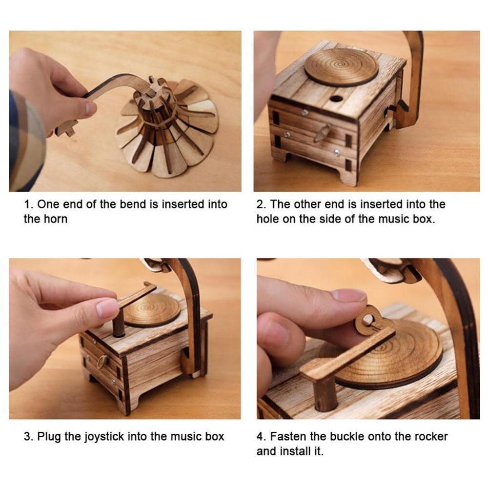 Cajas musicales gramófono DIY caja de música de madera artesanía retro de madera para de cumpleaños accesorios de decoración del hogar Vintage