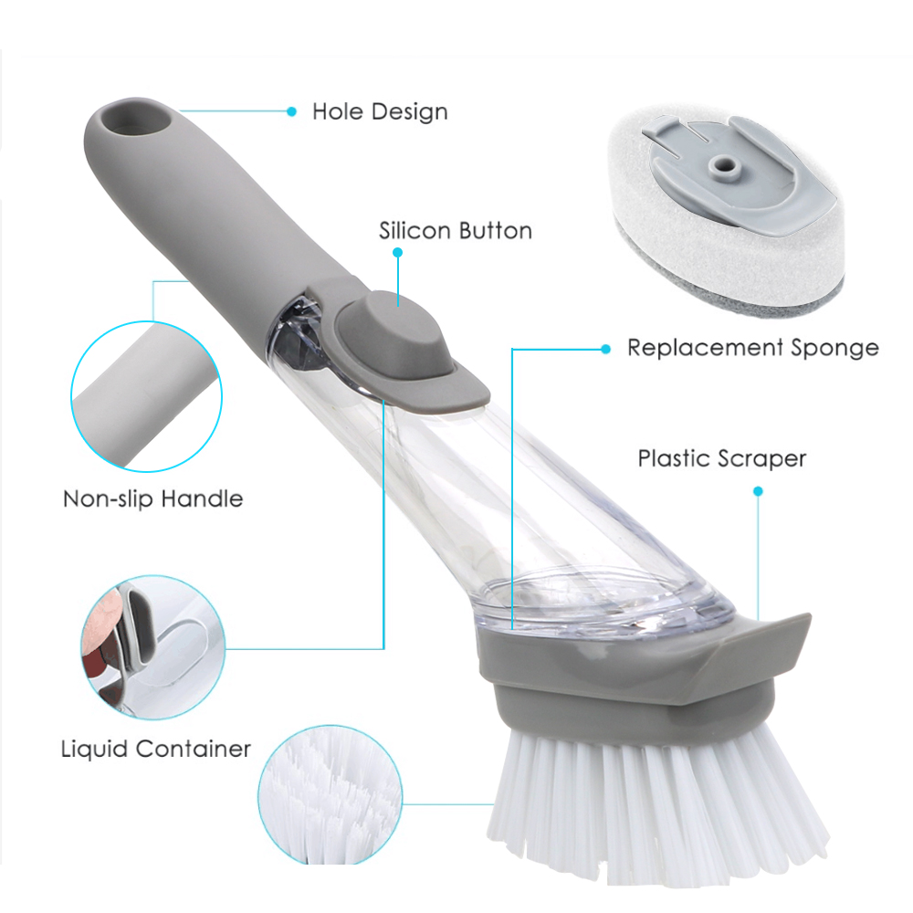 Cepillos para lavar platos fregadero líquido automático herramientas de Limpieza de piso cepillo de limpieza con 3 piezas de estropajo de aceite antiadherente pad