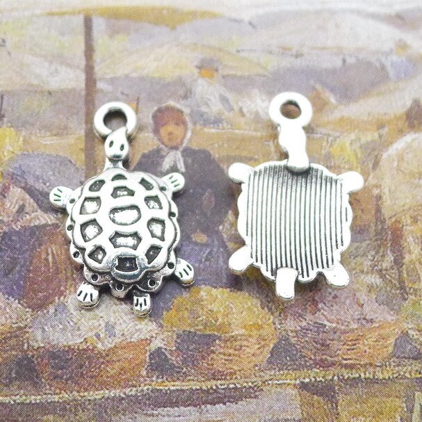 Jewelry Making Charms Tortoise Charms Antique Silver Color 26x16mm 10 Pieces