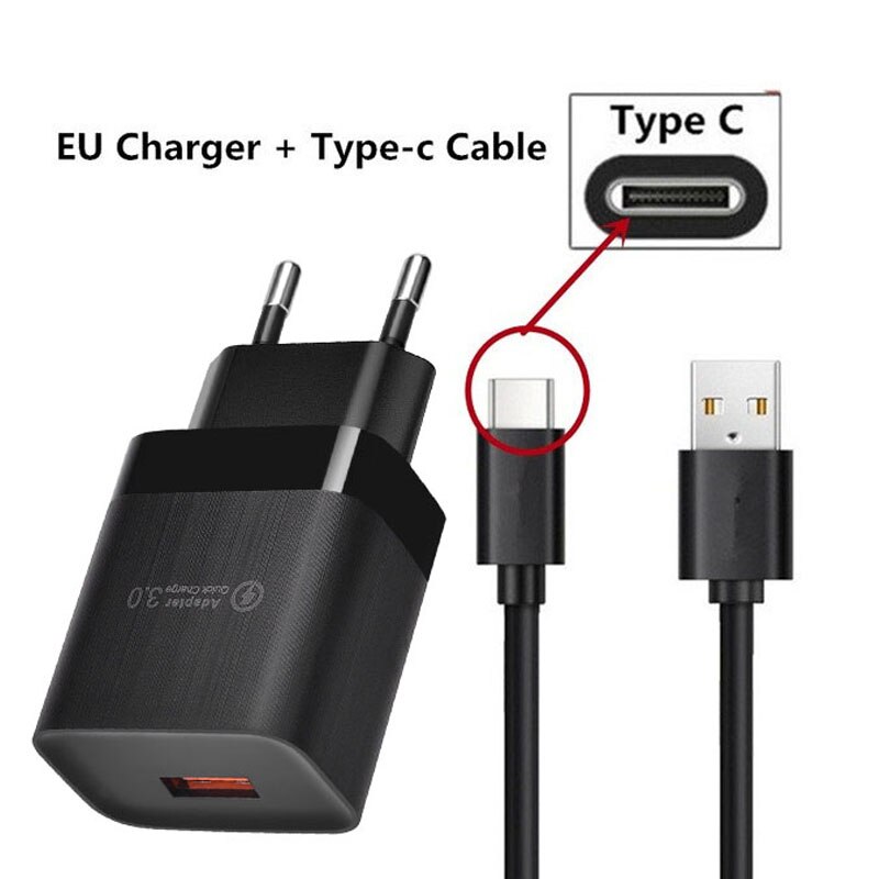 Cargador USB QC 3,0 de 18W, adaptador de carga rápida de teléfono para Realme, C21, Samsung, Xiaomi 11 Lite: Charger Type C Black
