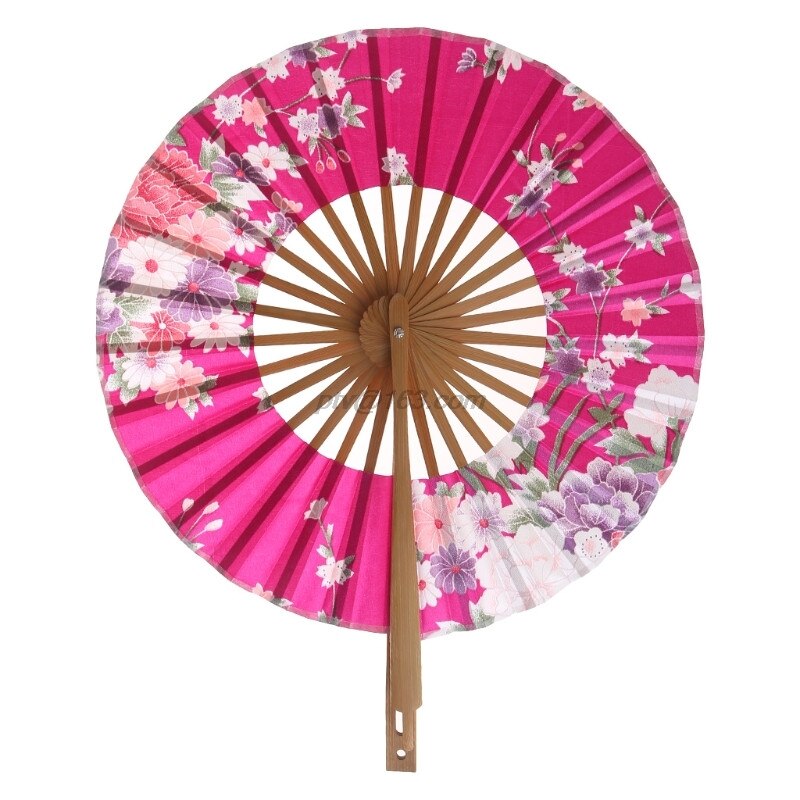 Stil japansk sakura blomst lomme folde hånd fan runde cirkel fest indretning: Rosenrød