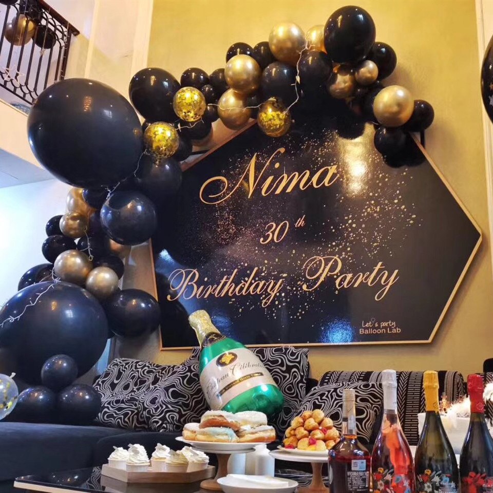 5/10/12/18/36 inch Black Latex Balloons Golden Helium Baloon Birthday Party Decorations Adult Wedding Supplies