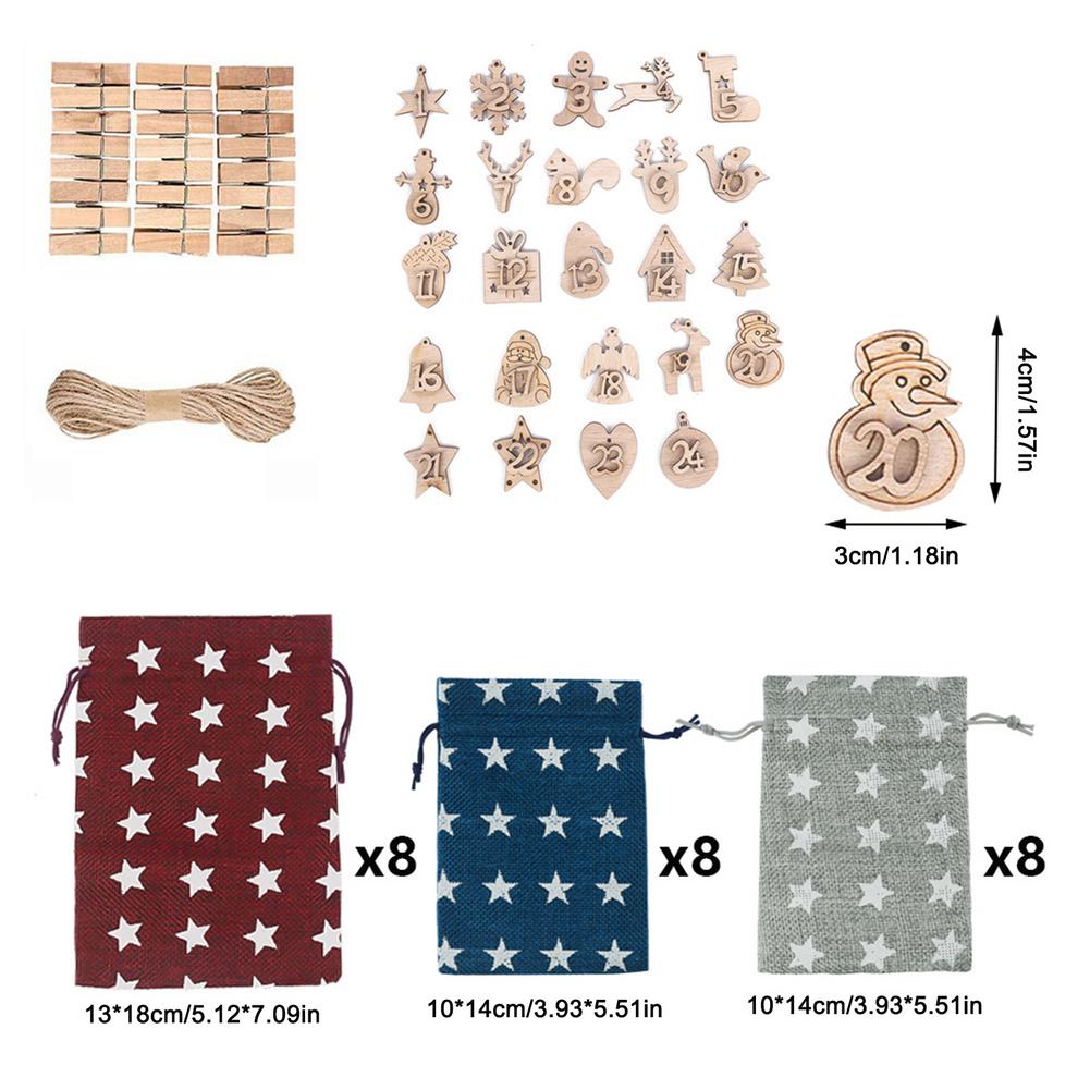 24Pcs Kerst Kalender Katoen Linnen Zak Advent Kalender Stof Candy Bag Christmas Bag Kerst Decoratie Kalender Set