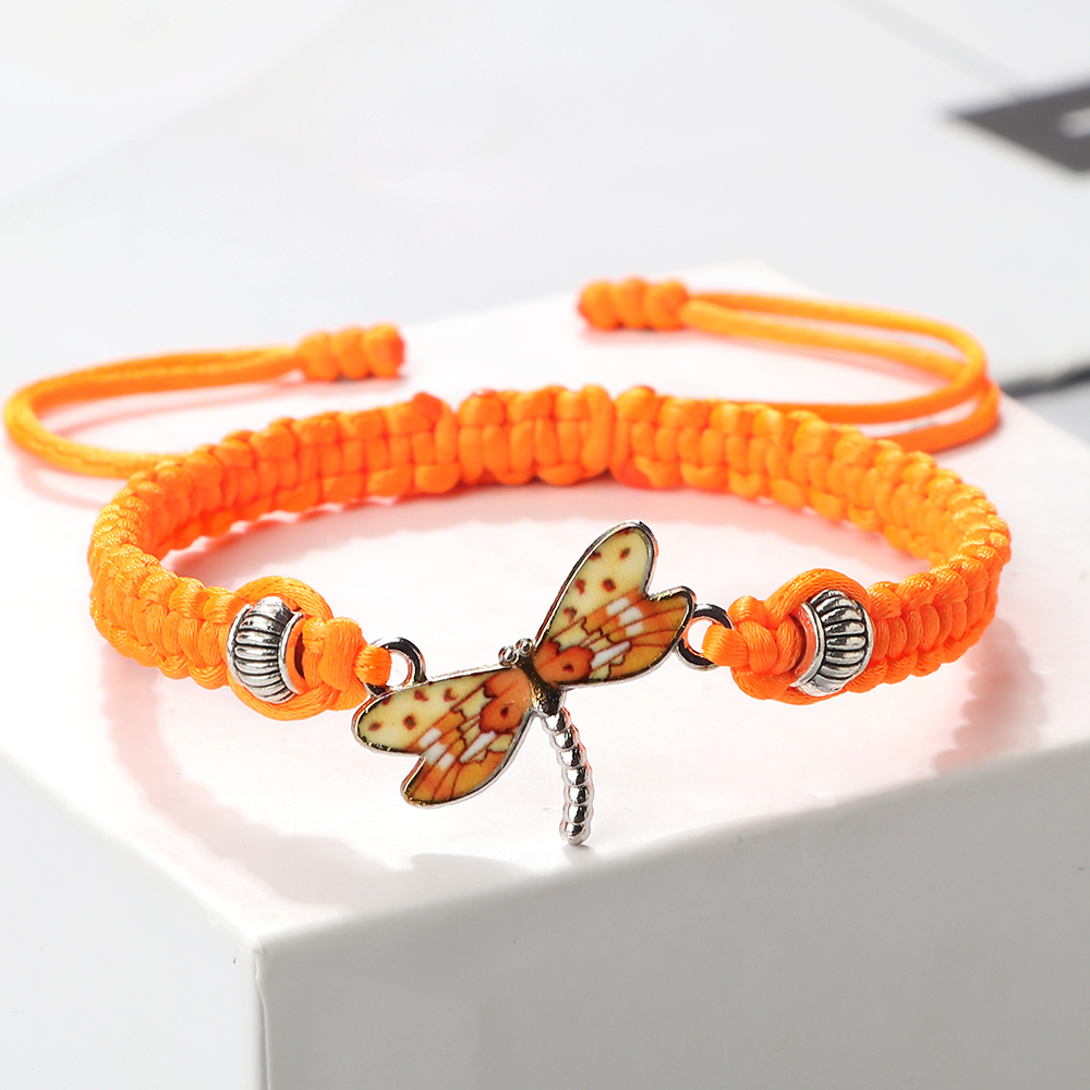 Dragonfly Hanger Gevlochten Armbanden Lucky Paars String Touw Vrouwen Mannen Mode-sieraden Handgemaakte Verstelbare Armbanden Charm: Reddish Brown
