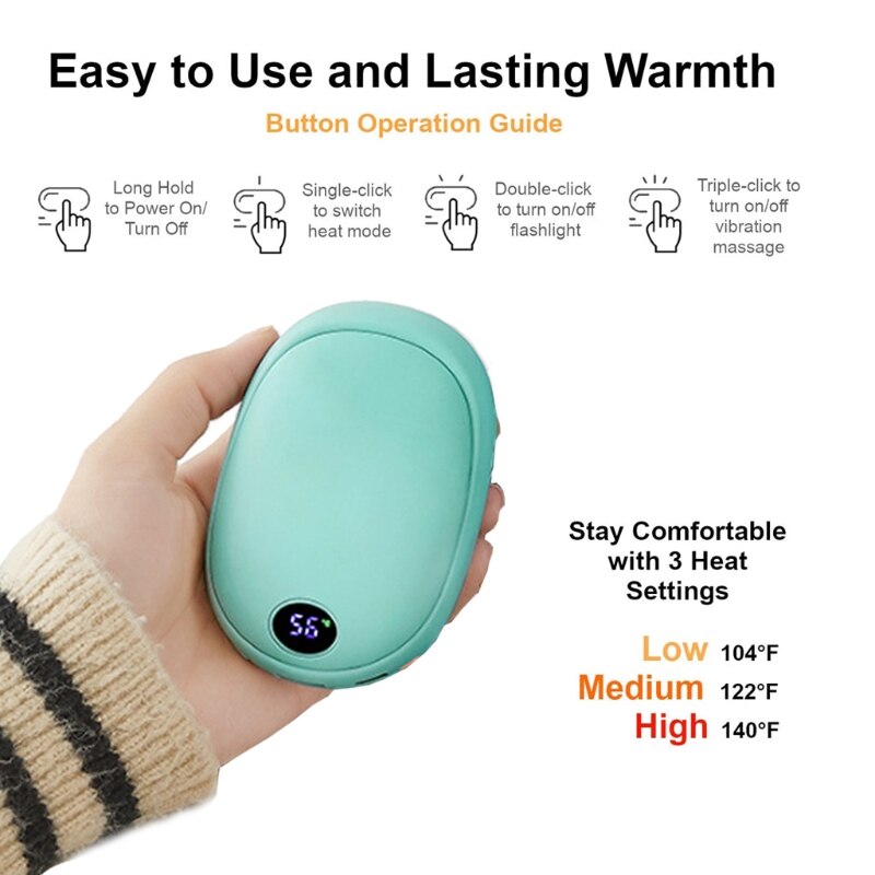2 In 1 USB Heater Rechargeable Electric Warmer Quick Hand Warmer Heat Heater Light Safety Pocket Mobile Power 10000 mAh