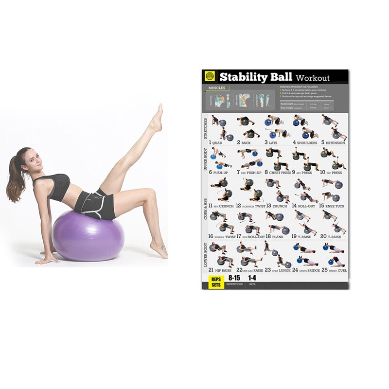 Afiche de ejercicio de Yoga, pelota de ejercicios de estabilidad, afiche de ejercicio para el peso corporal, ejercicio en casa